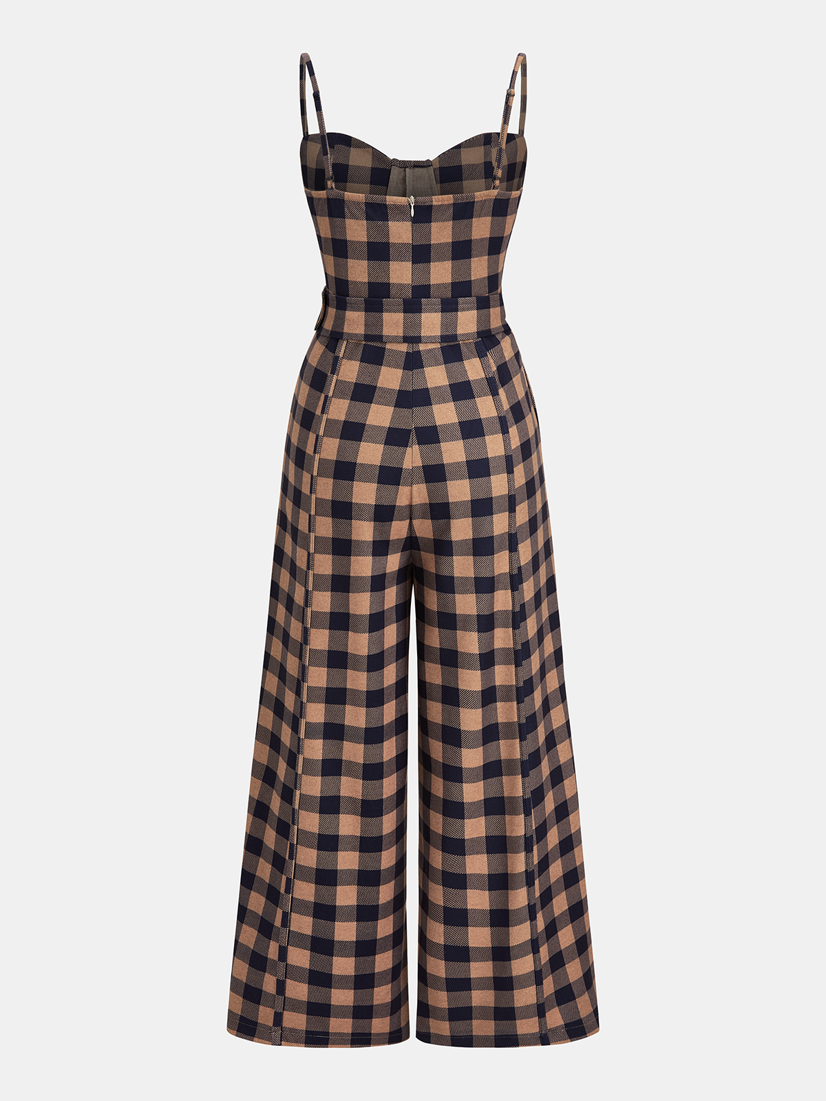Plaid Belted Wide-Leg Cami Jumpsuit