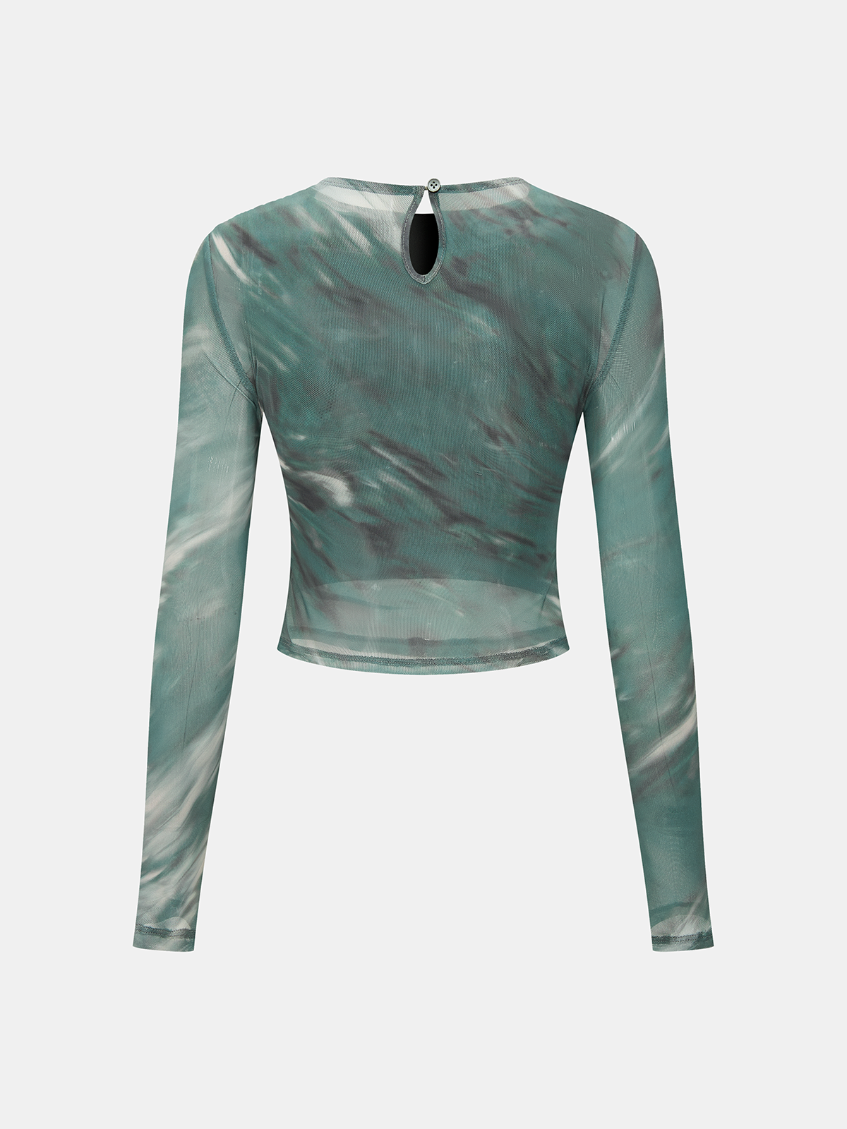 Tie-Dye Mesh Ruched Long-Sleeve Top