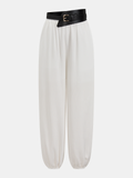 Faux Leather Waistband Jogger Pants