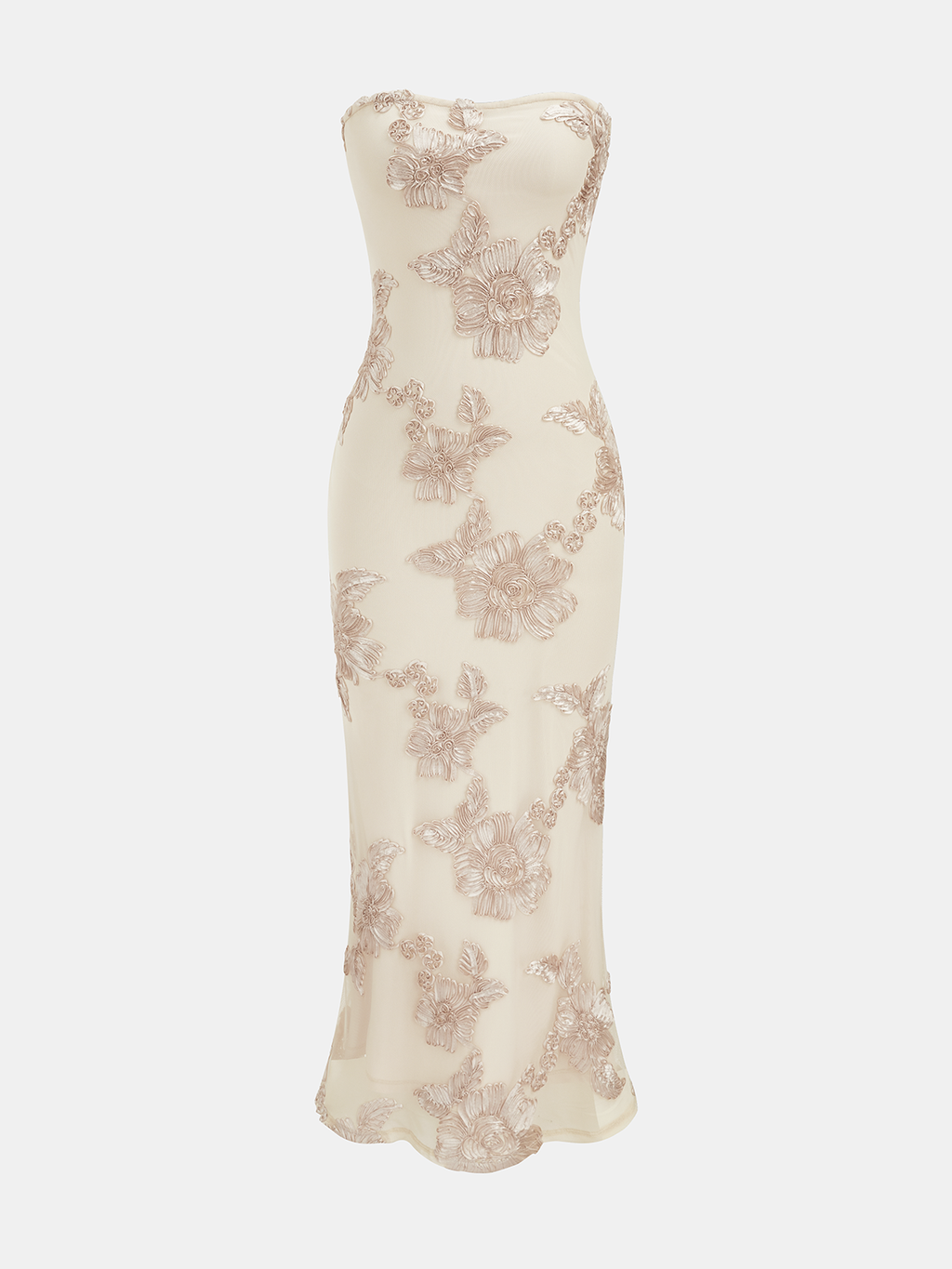 Strapless Floral Applique Mermaid Dress