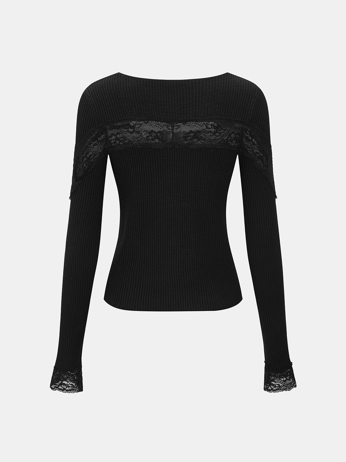 Lace Panel Square Neck Ribbed Knit Top