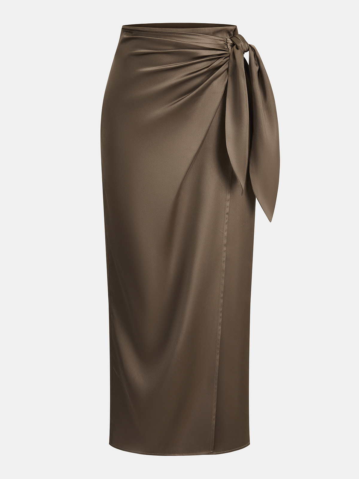 Satin Wrap-Tie Midi Skirt