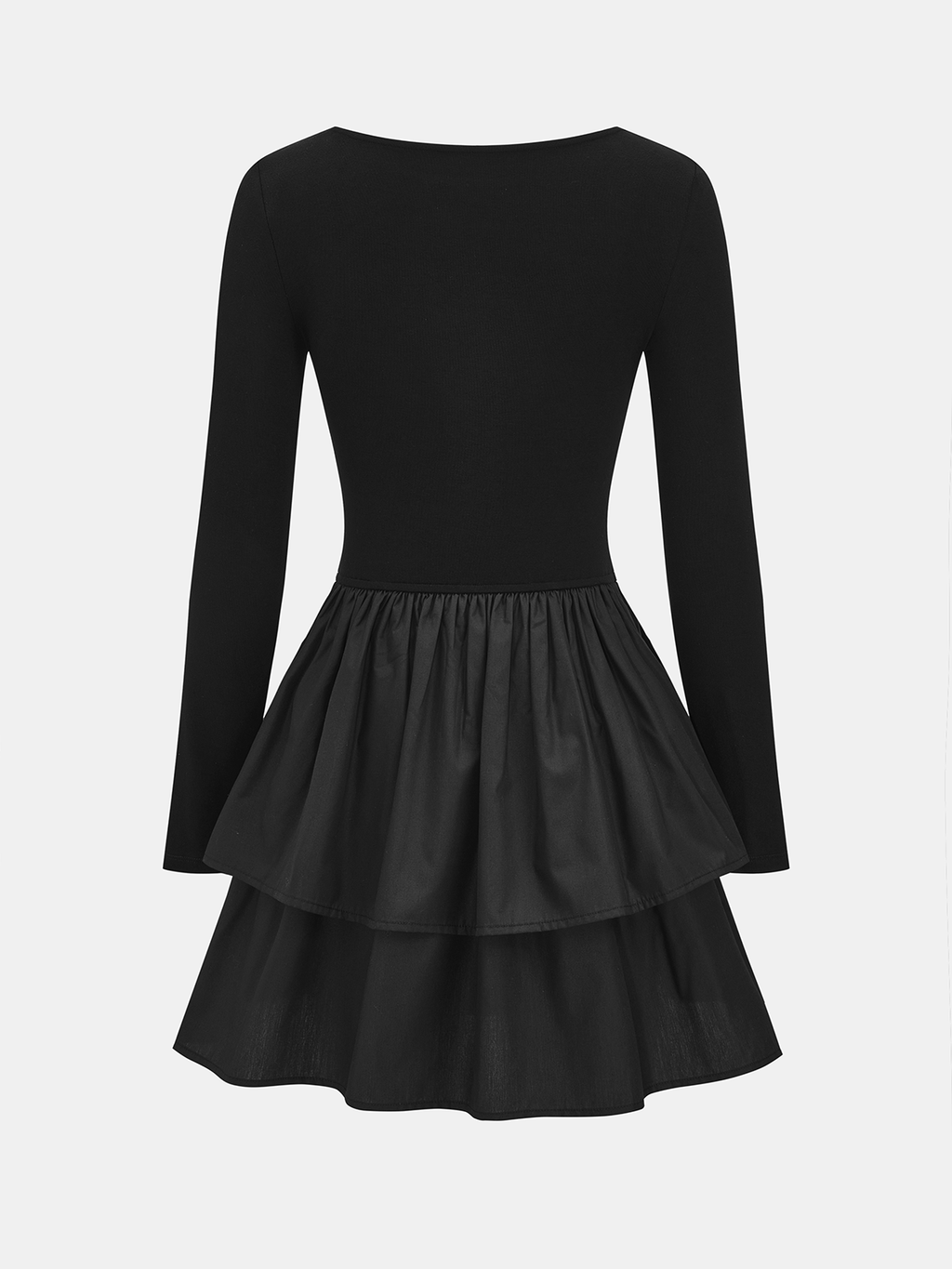 Tiered Ruffle Hem Long-Sleeve Fitted Dress