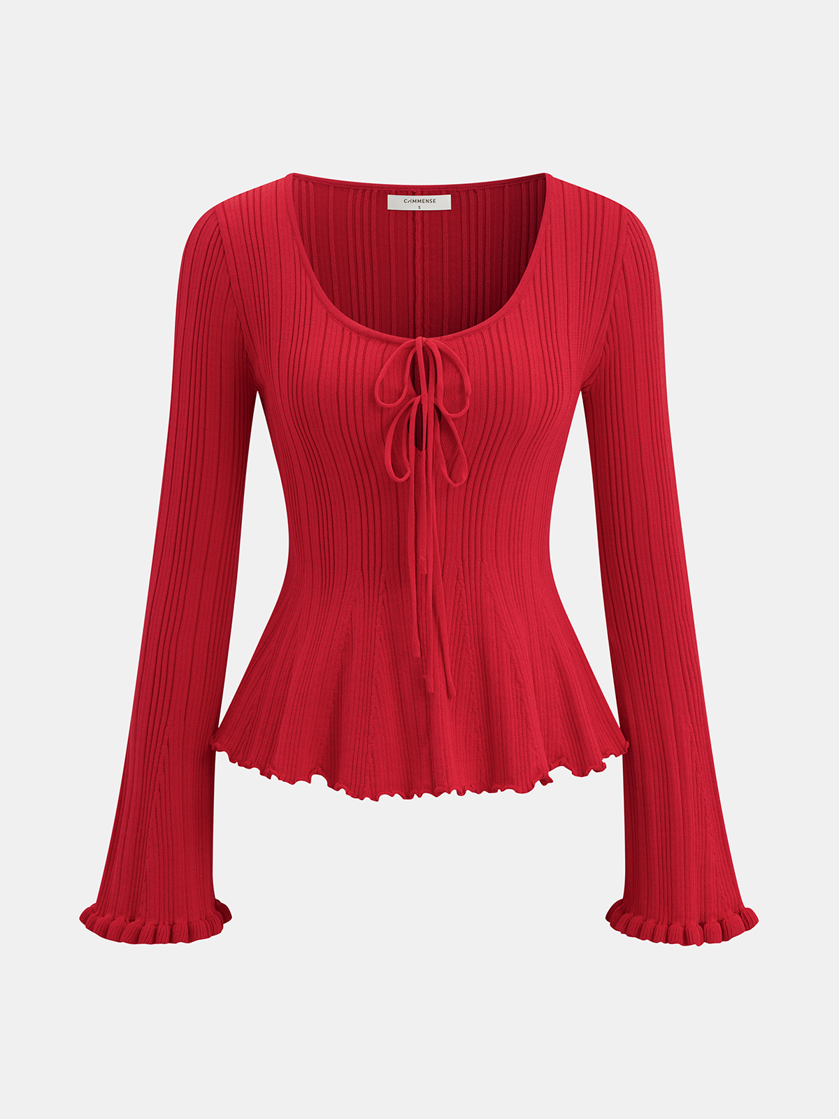 Tie-Front Texture Knit Peplum Top