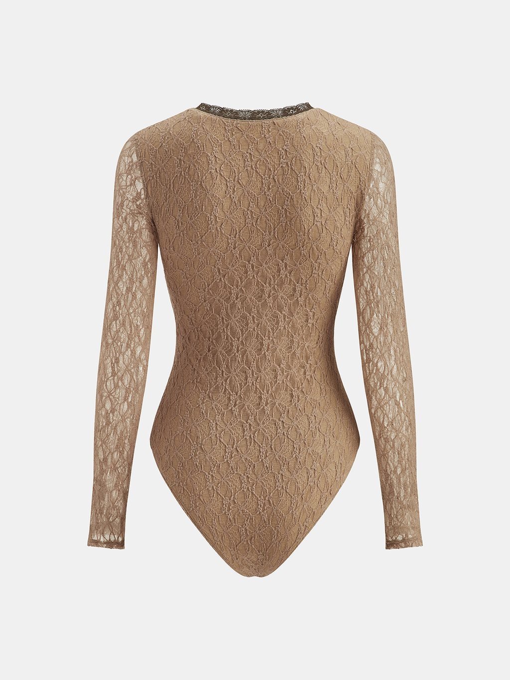 Semi-Sheer Lace Twist-Front Long-Sleeve Bodysuit