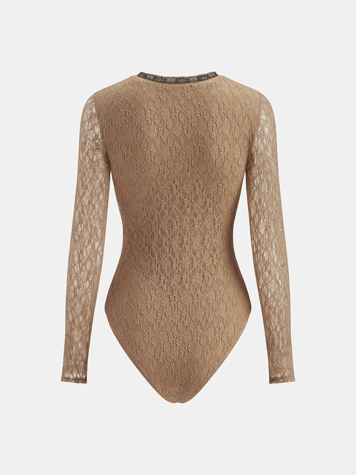 Semi-Sheer Lace Twist-Front Long-Sleeve Bodysuit