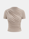 Cotton Asymmetric Ruched Short-Sleeve Top