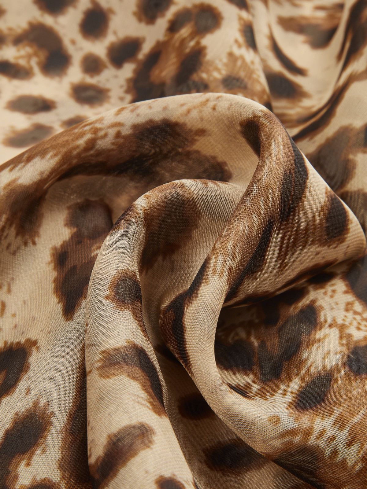 Tie-Neck Leopard-Print Sheer Blouse