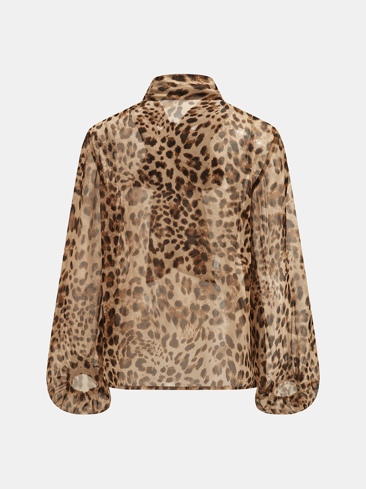 Tie-Neck Leopard-Print Sheer Blouse