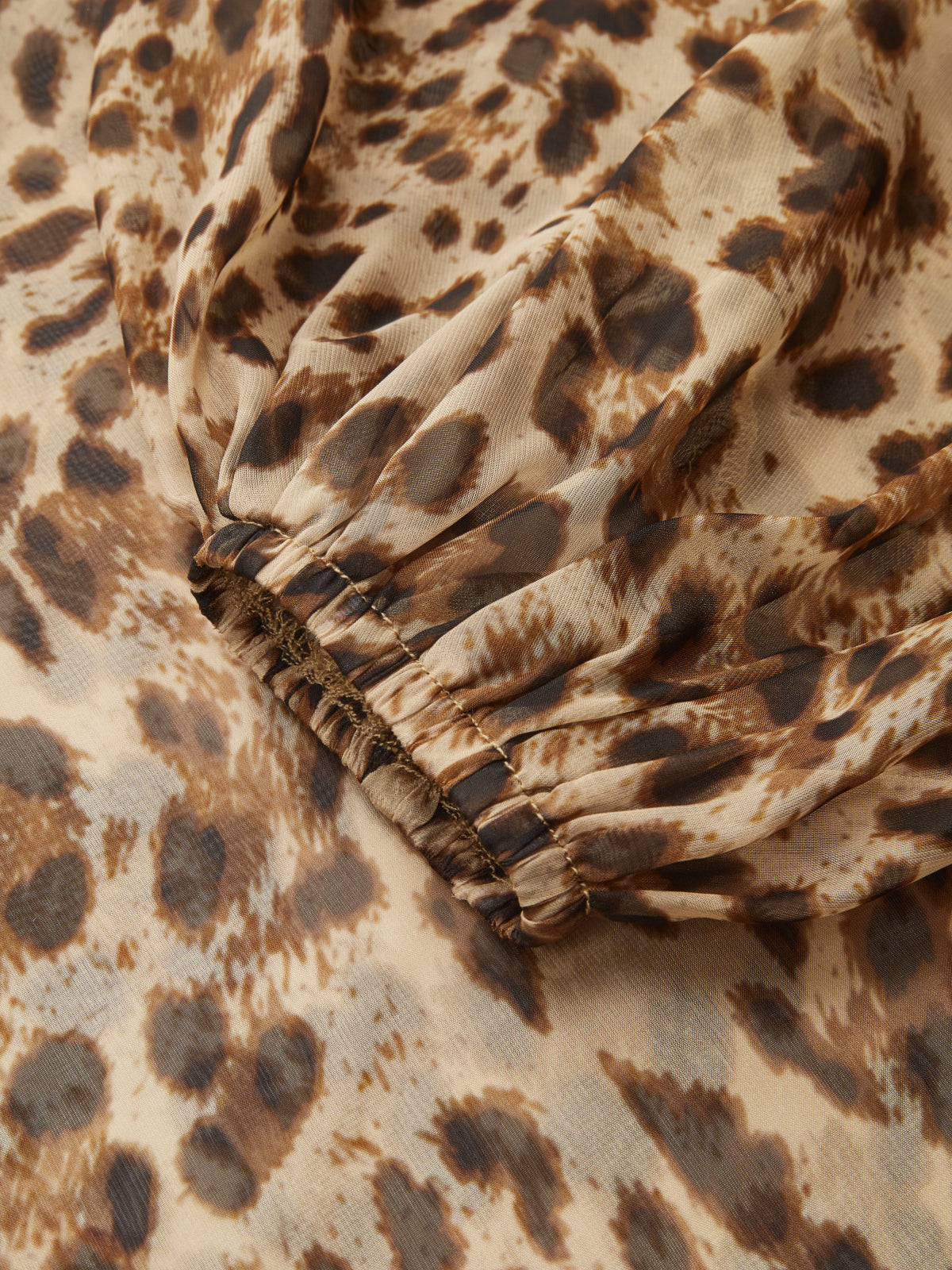 Tie-Neck Leopard-Print Sheer Blouse