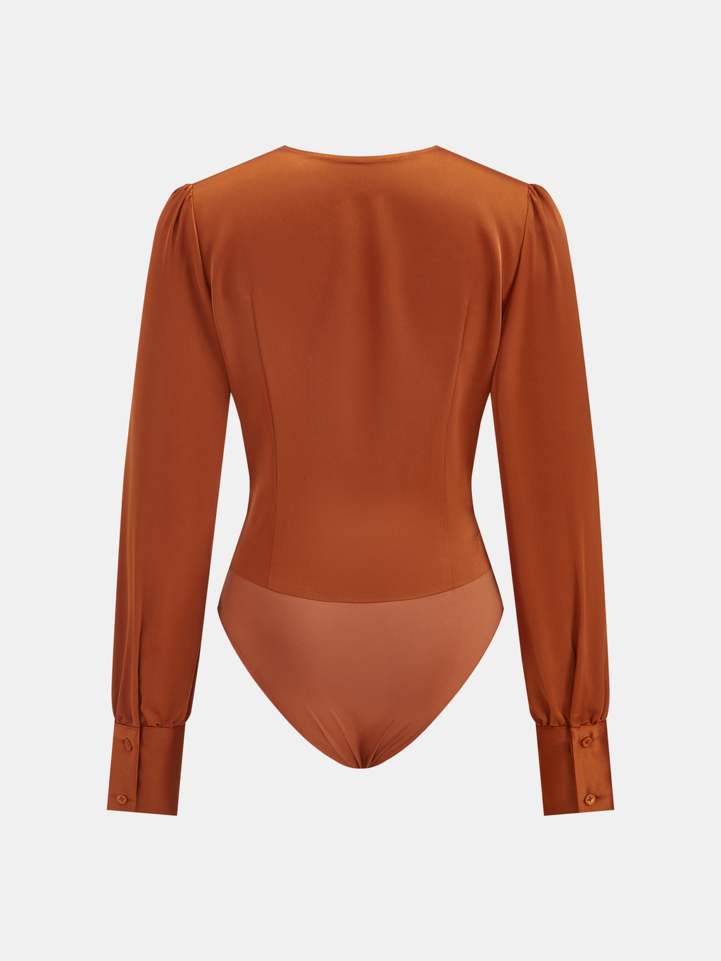 Satin V-Neck Long-Sleeve Ruched Bodysuit