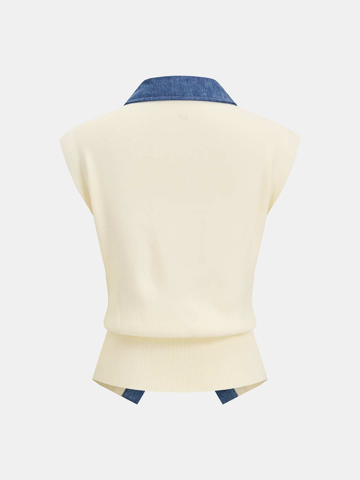 Denim Panel Metal Button Sleeveless Vest