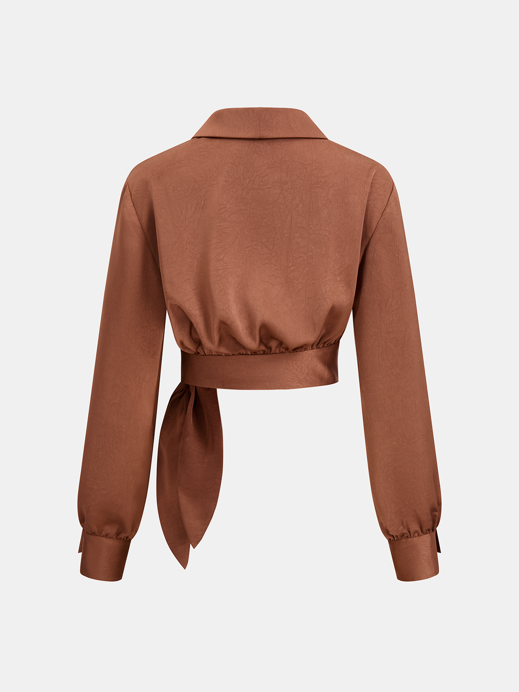 Tie-Waist Satin Wrap Cropped Blouse