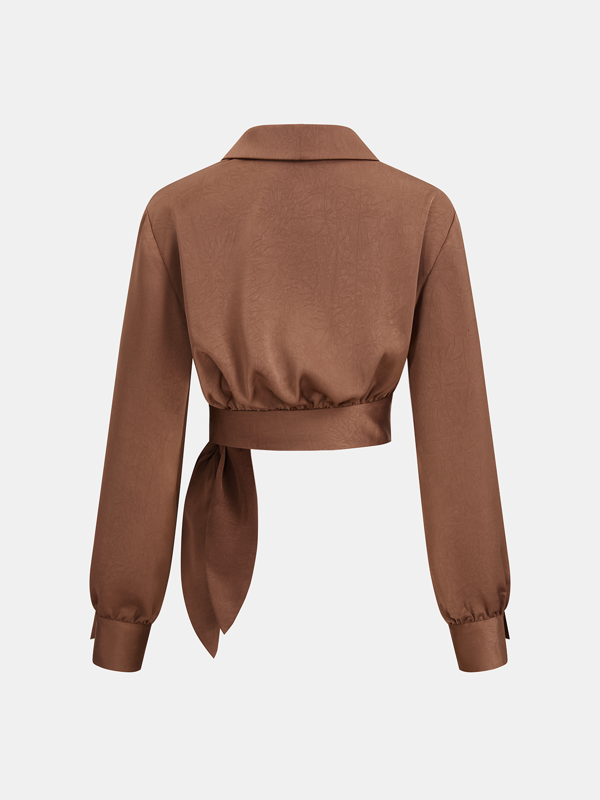 Tie-Waist Satin Wrap Cropped Blouse