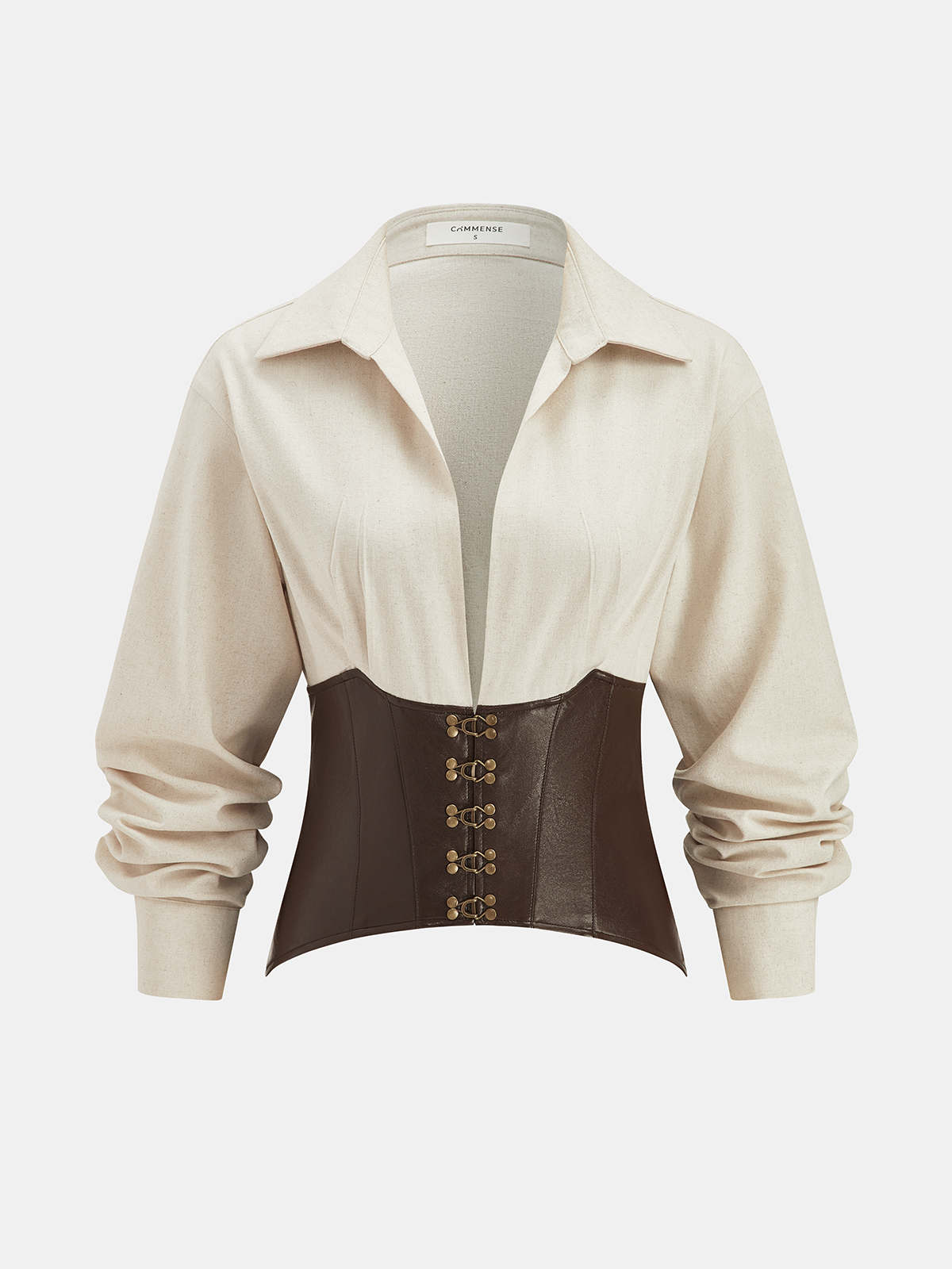 Faux Leather Corset Panel Cotton-Linen Shirt
