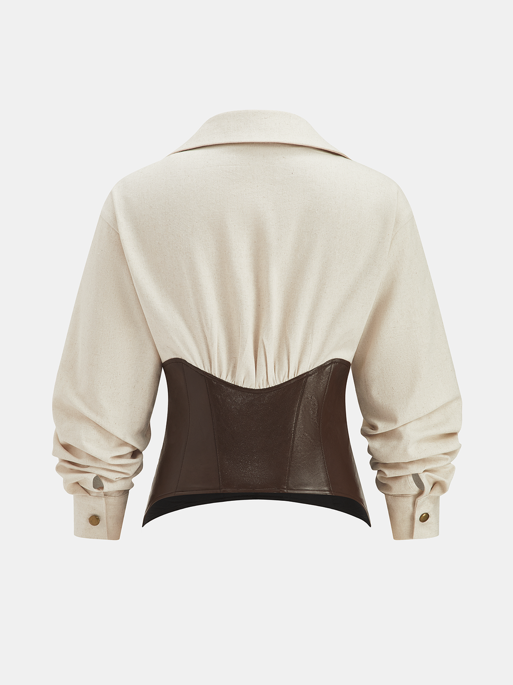 Faux Leather Corset Panel Cotton-Linen Shirt