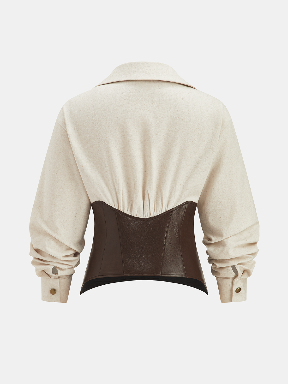 Faux Leather Corset Panel Cotton-Linen Shirt