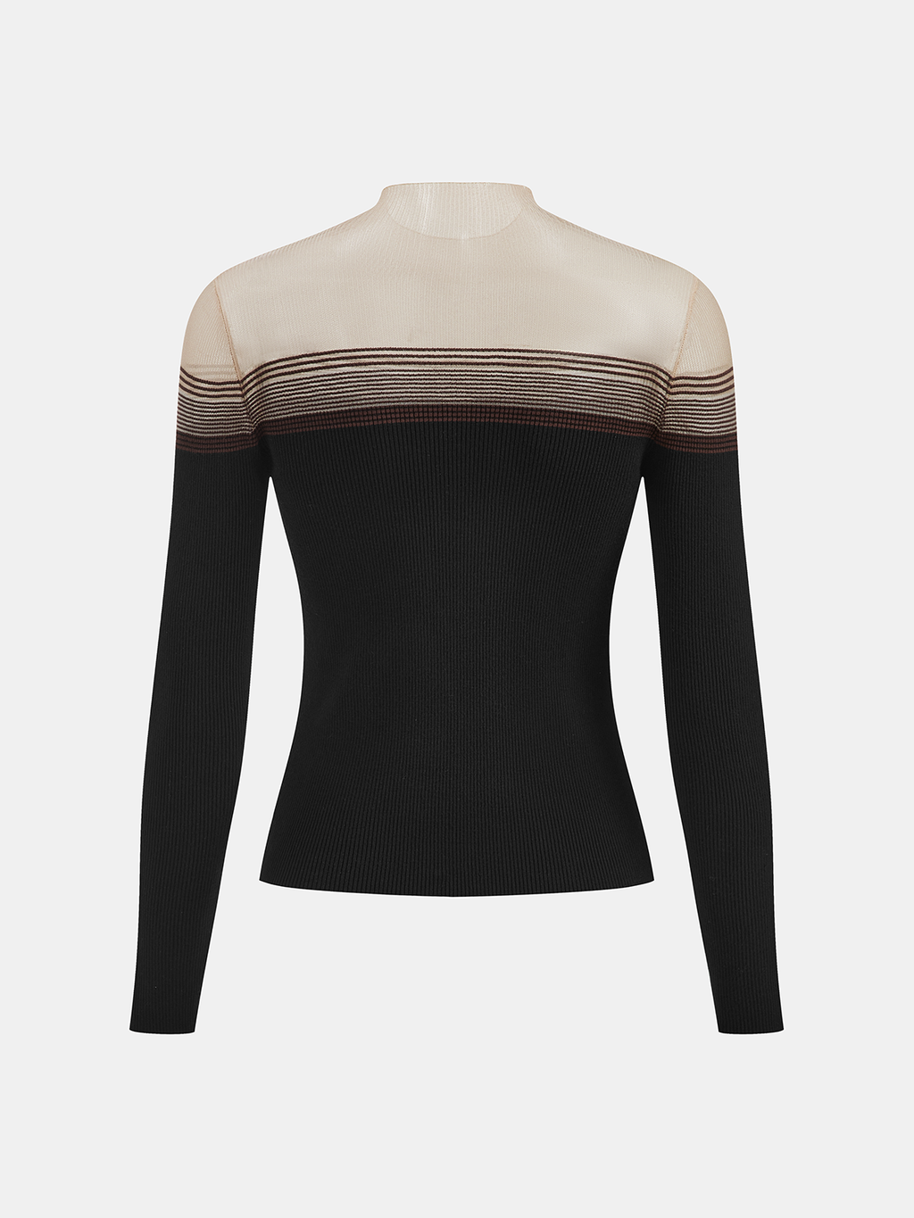 Sheer Panel Mock Neck Ribbed Knit Top