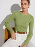 Shoulder Detail Wool-Blend Ribbed Long-Sleeve Top