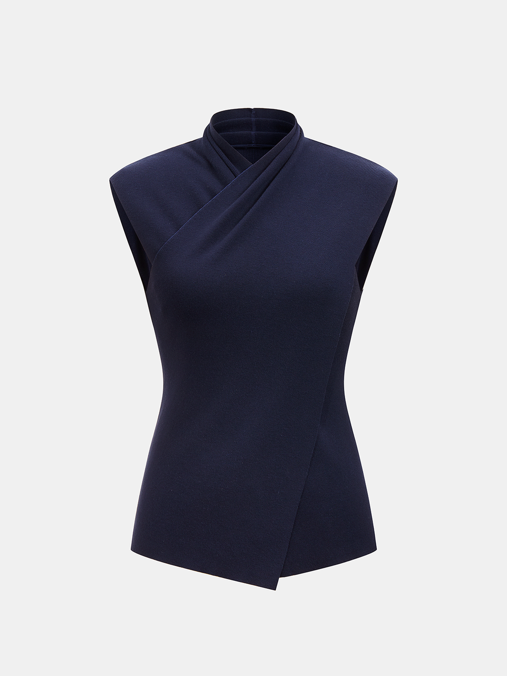 Cross-Wrap Stand Collar Knit Sleeveless Vest