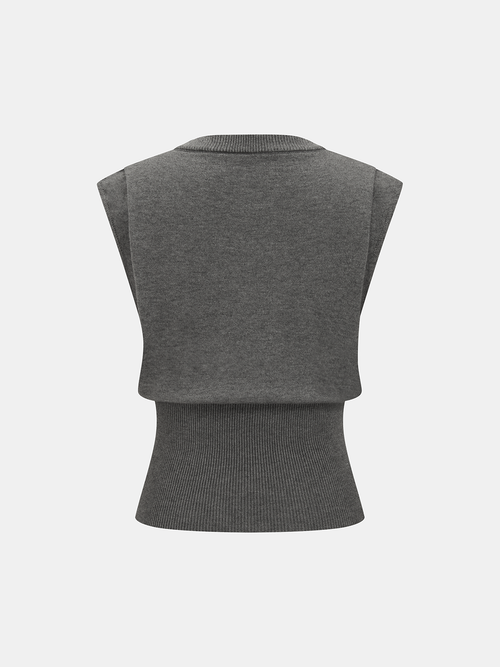Cinched Waist Crew Neck Sleeveless Sweater Vest
