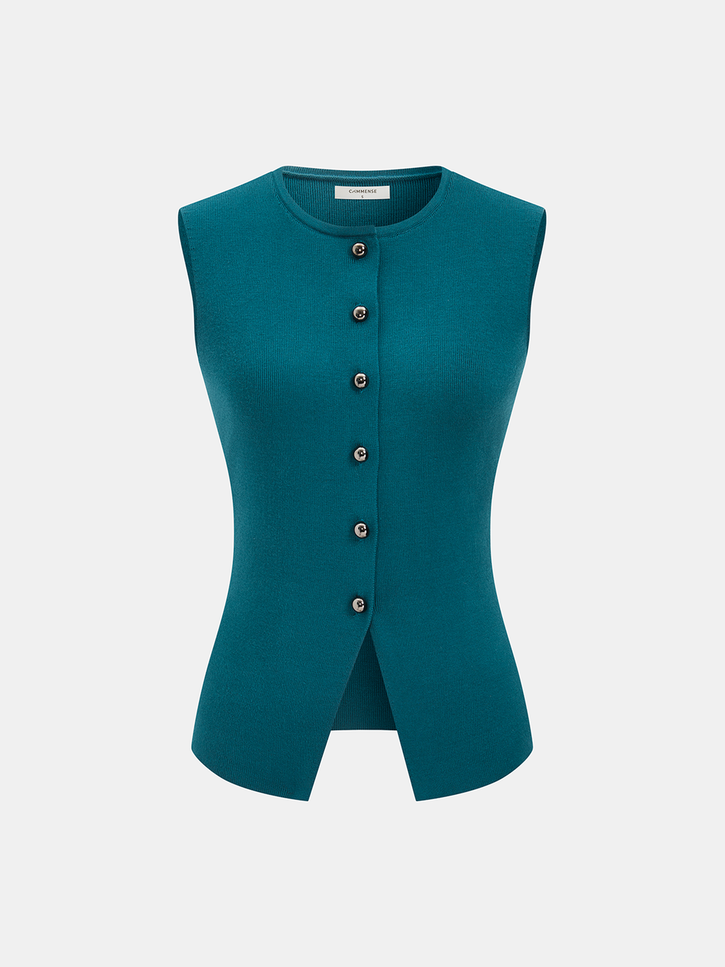 Button-Front Sleeveless Ribbed Knit Vest