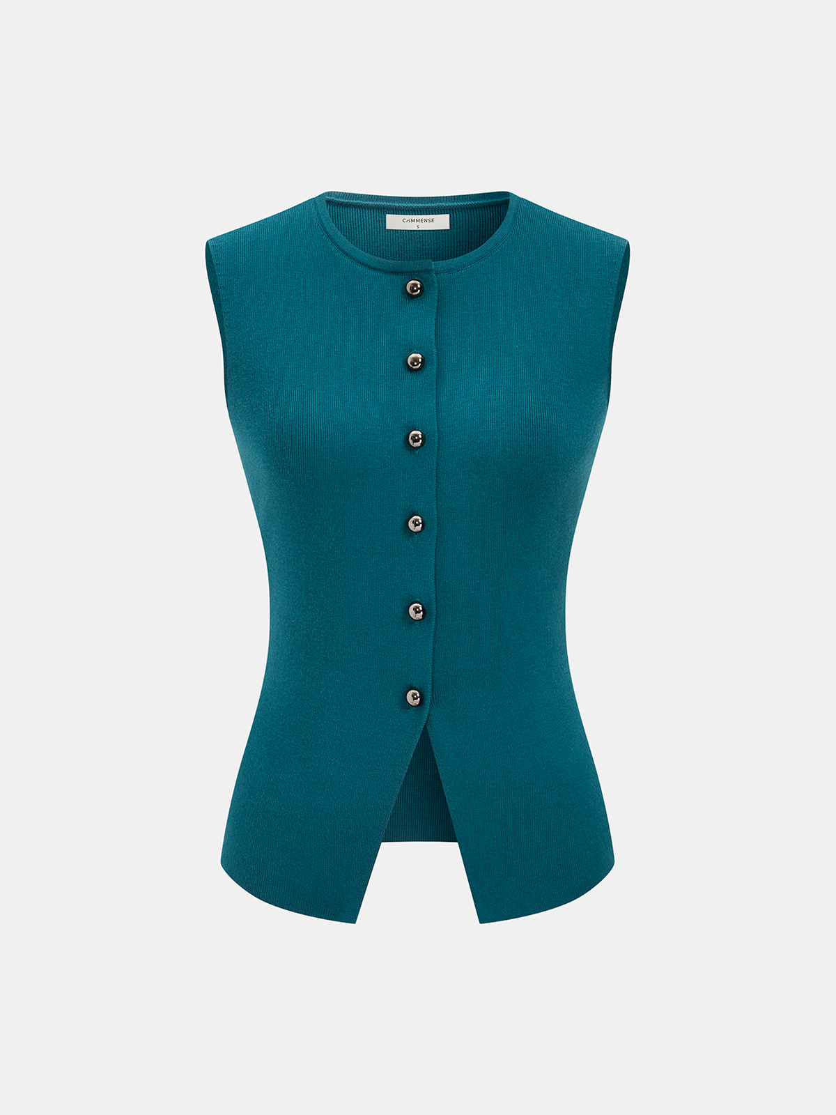 Button-Front Sleeveless Ribbed Knit Vest