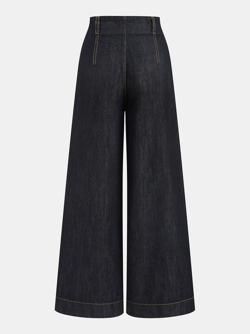 Contrast Stitch High-Waisted Wide-Leg Jeans