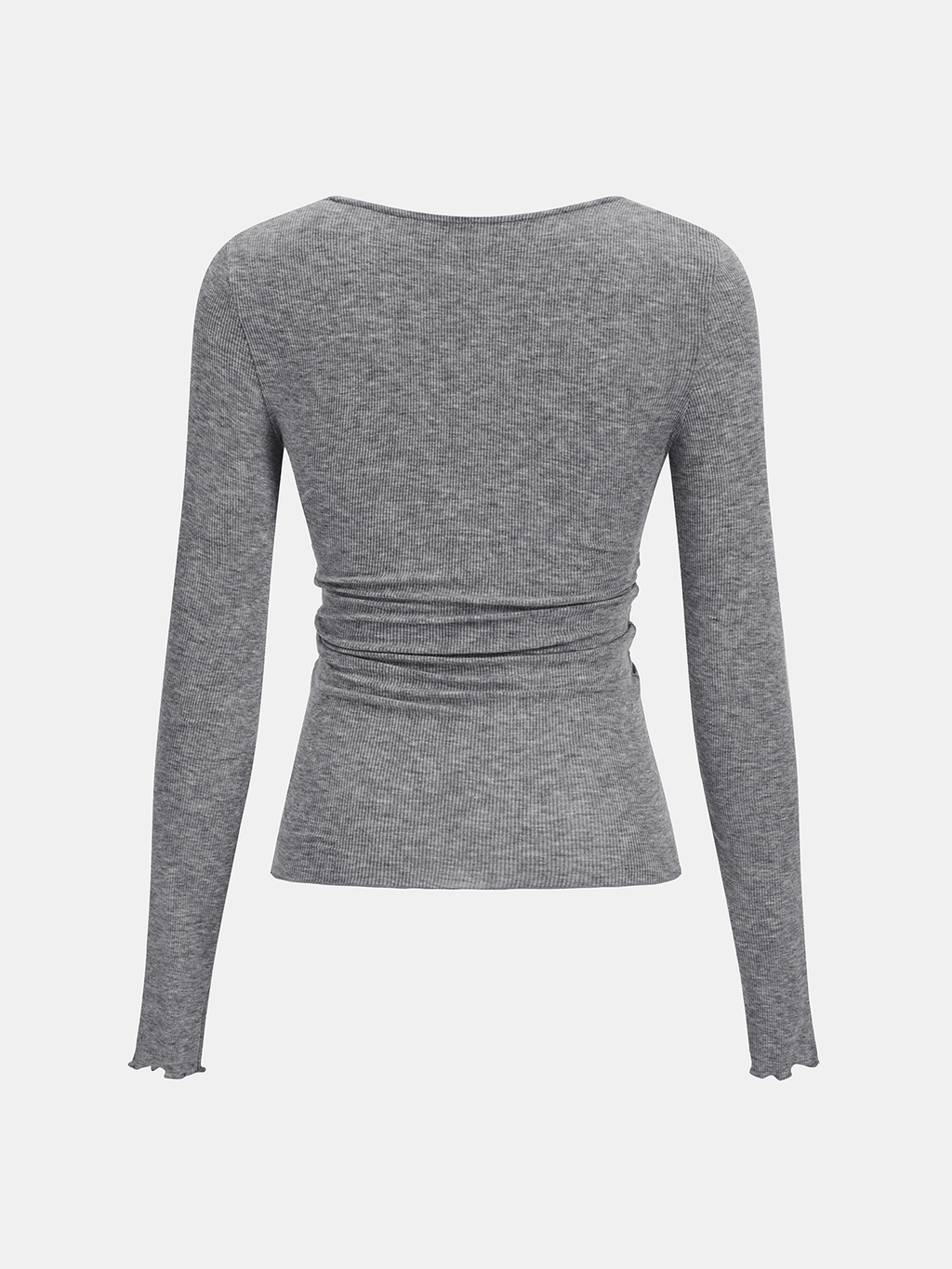 Lace V-Neck Ruched Long-Sleeve Top