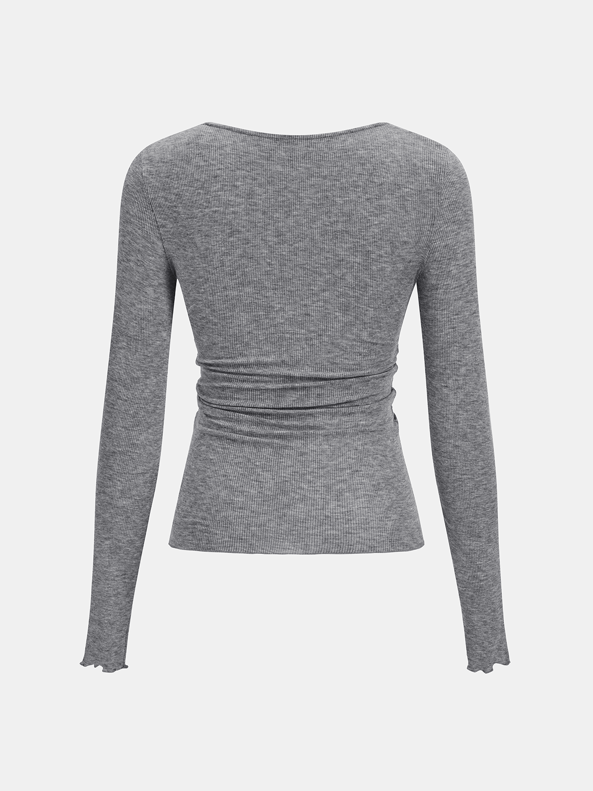 Lace V-Neck Ruched Long-Sleeve Top
