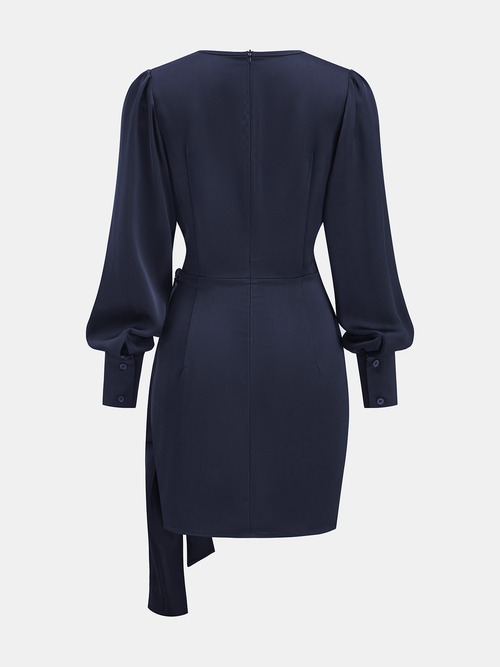 Asymmetric Satin Wrap Mini Dress