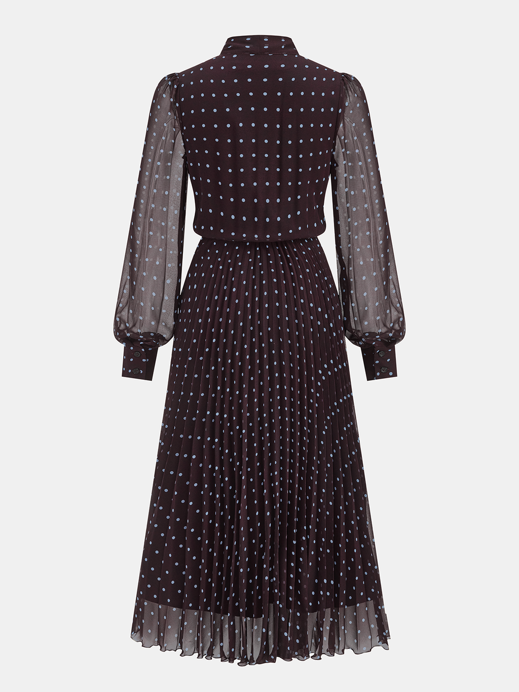 Tie-Neck Pleated Polka Dot Chiffon Maxi Dress