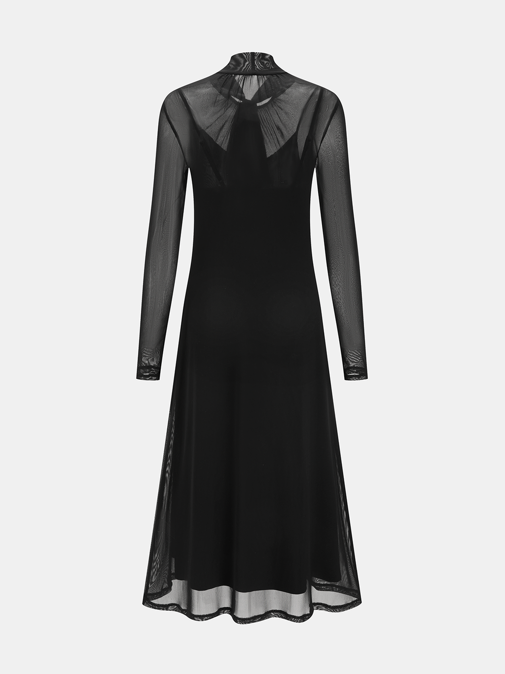 Semi-Sheer Mesh Tie-Neck Maxi Dress