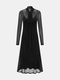 Semi-Sheer Mesh Tie-Neck Maxi Dress