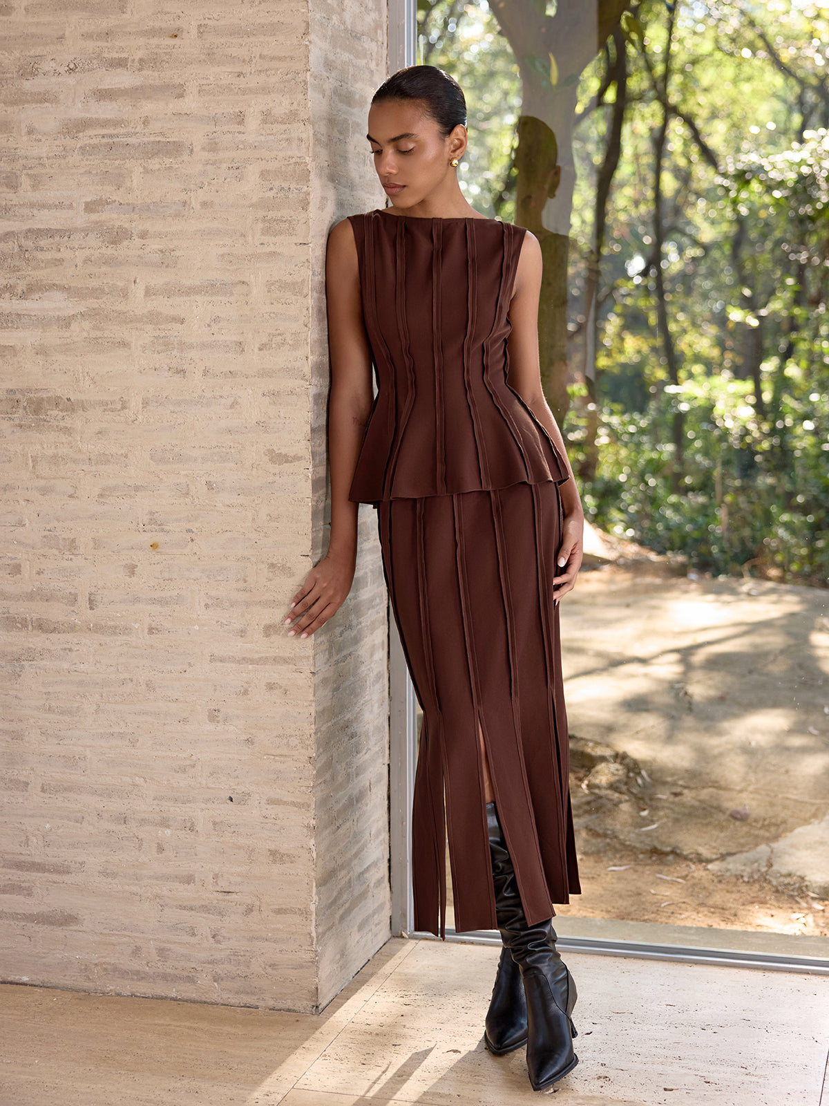 Seam-Detail Split Midi Skirt