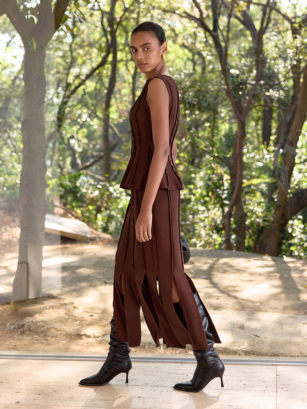 Seam-Detail Split Midi Skirt