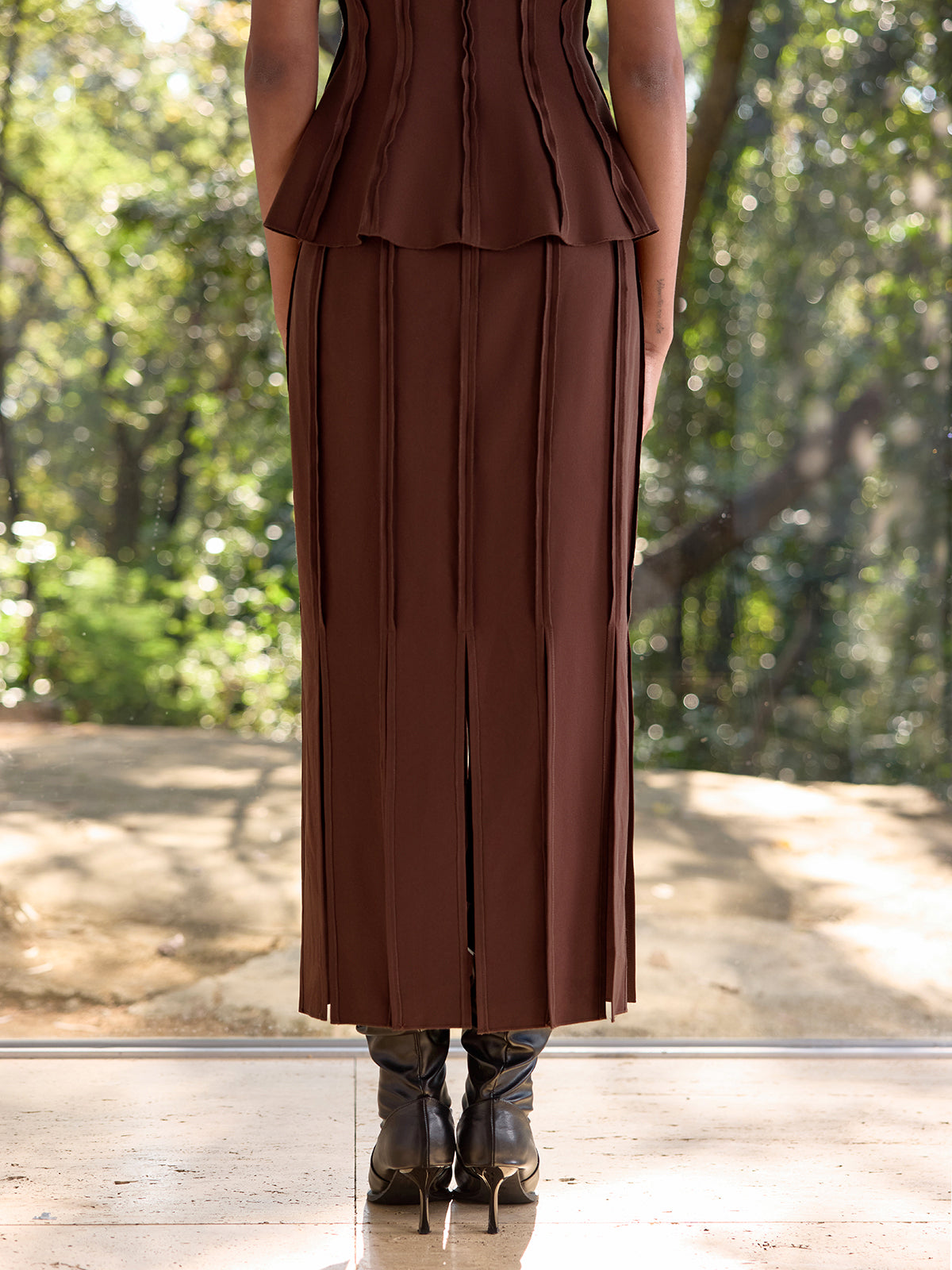 Seam-Detail Split Midi Skirt