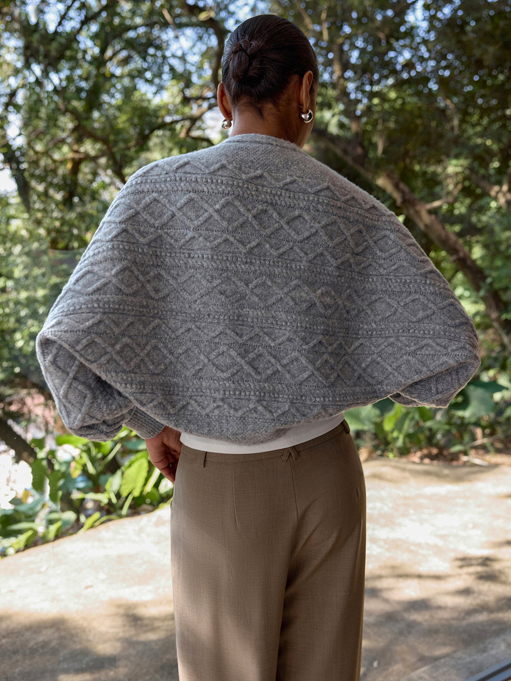 Wool-Blend Cable-Knit Capelet Cardigan