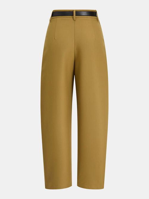Belted Pleated Mid-Waist Wide-Leg Pants
