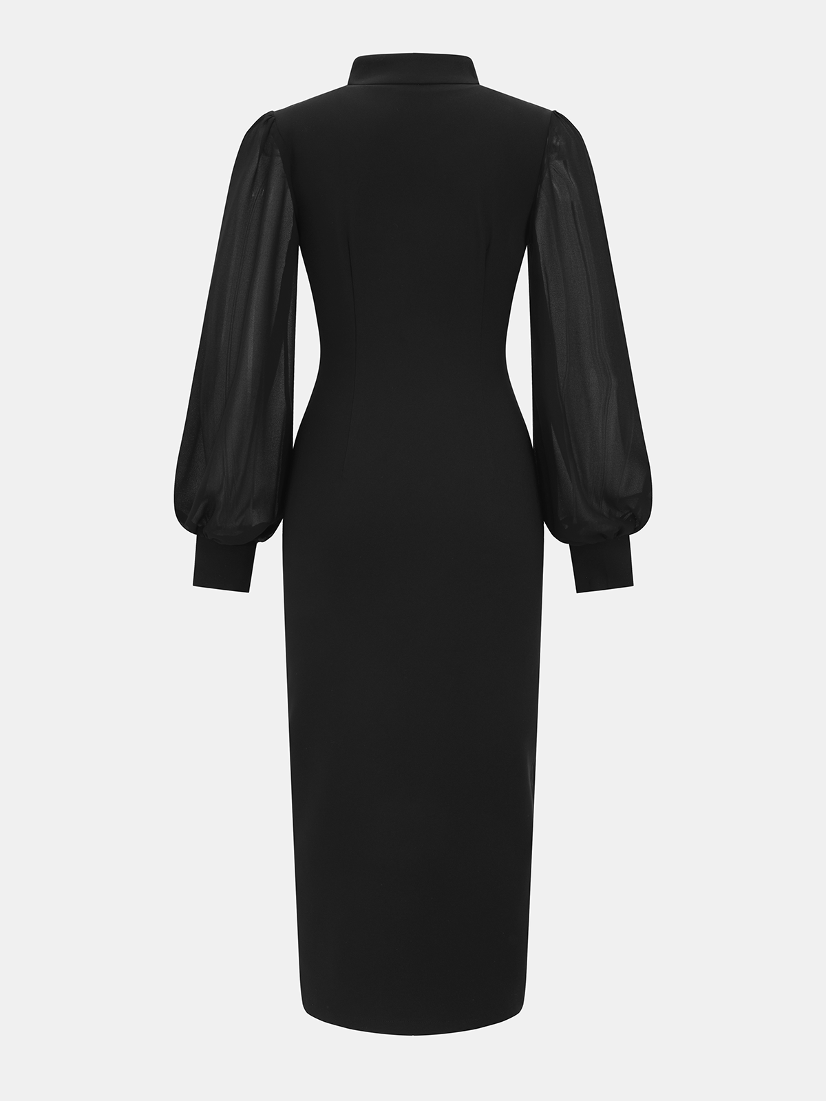 Sheer Sleeve Stand Collar Split Maxi Dress