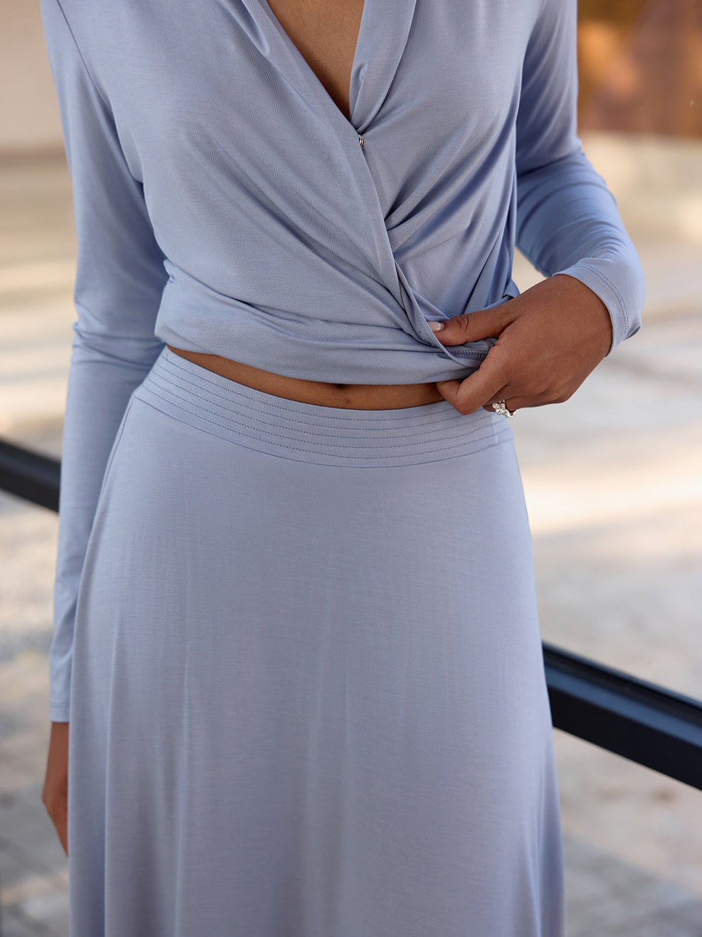 Draped Wrap Top & Midi Skirt Set