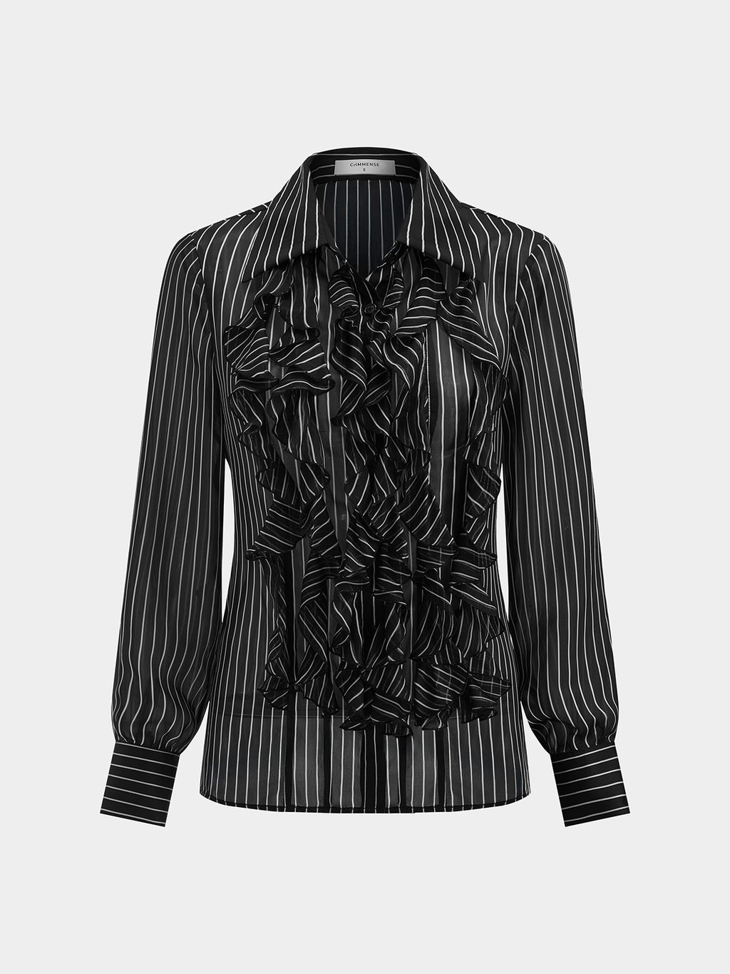 Ruffle Detail Semi-Sheer Striped Blouse