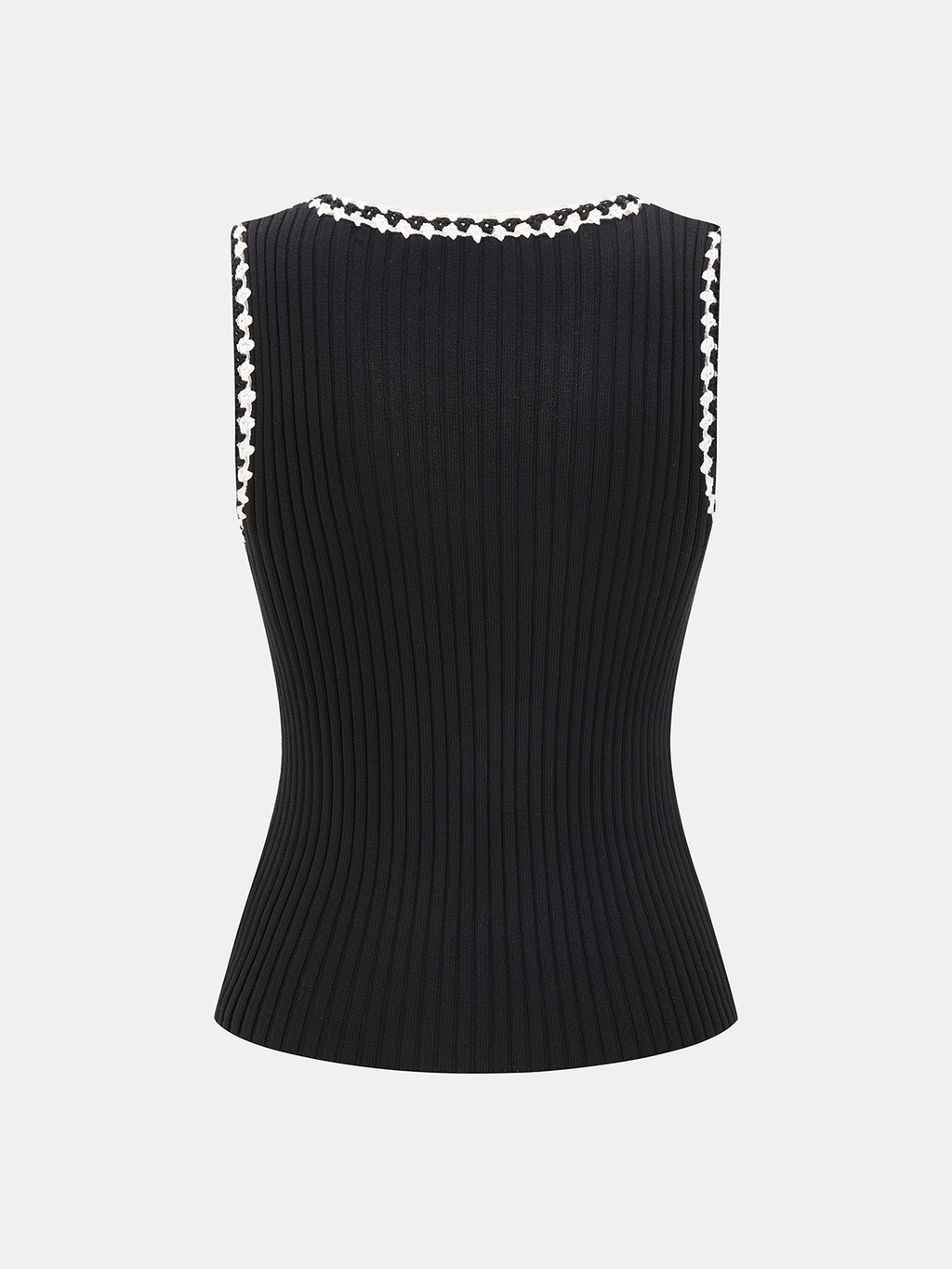 Crocheted Contrast Trim Ribbed Knit Tank Top