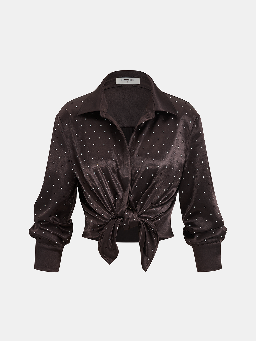 Satin Polka-Dot Knot-Front Shirt