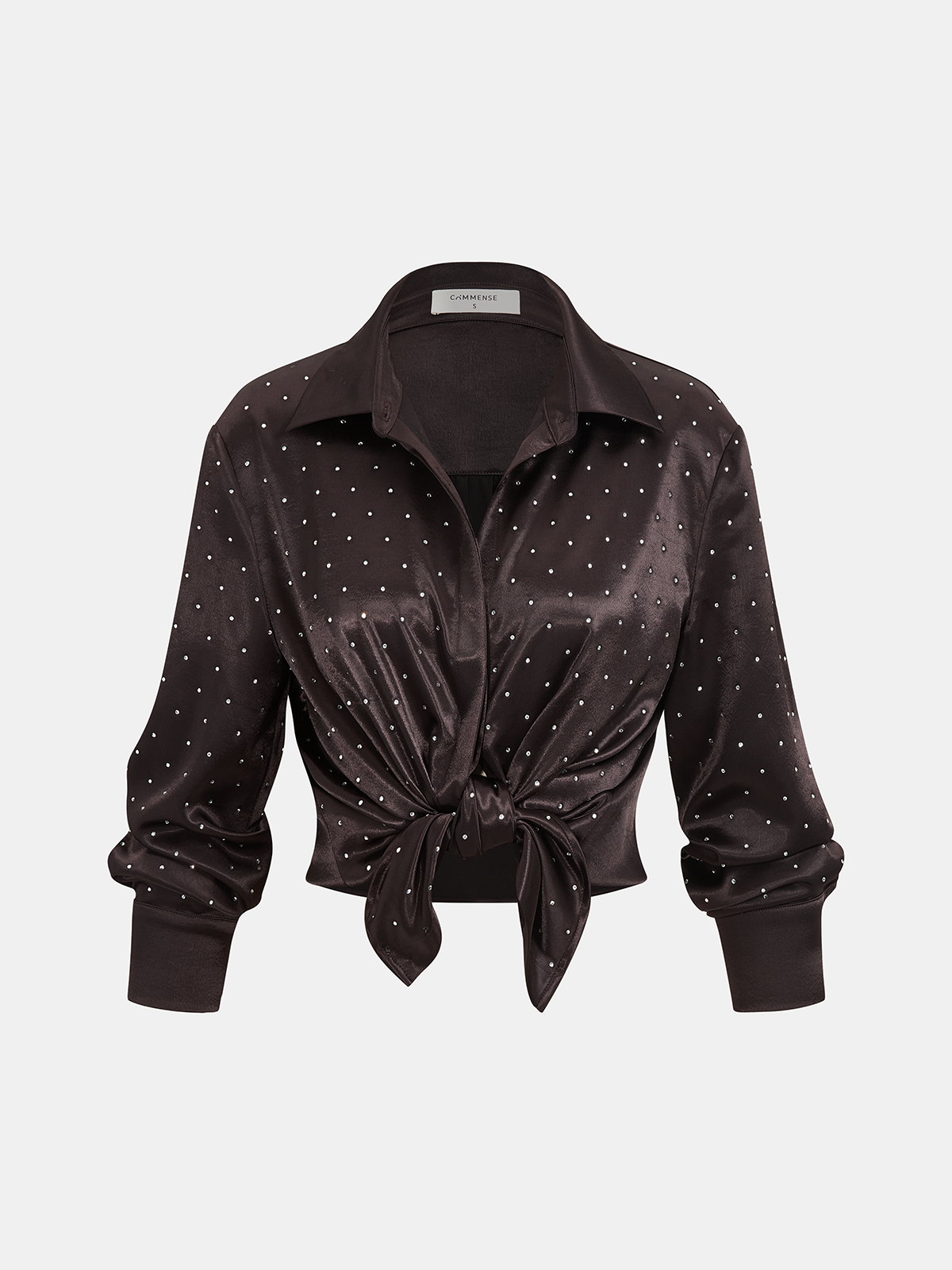 Satin Polka-Dot Knot-Front Shirt