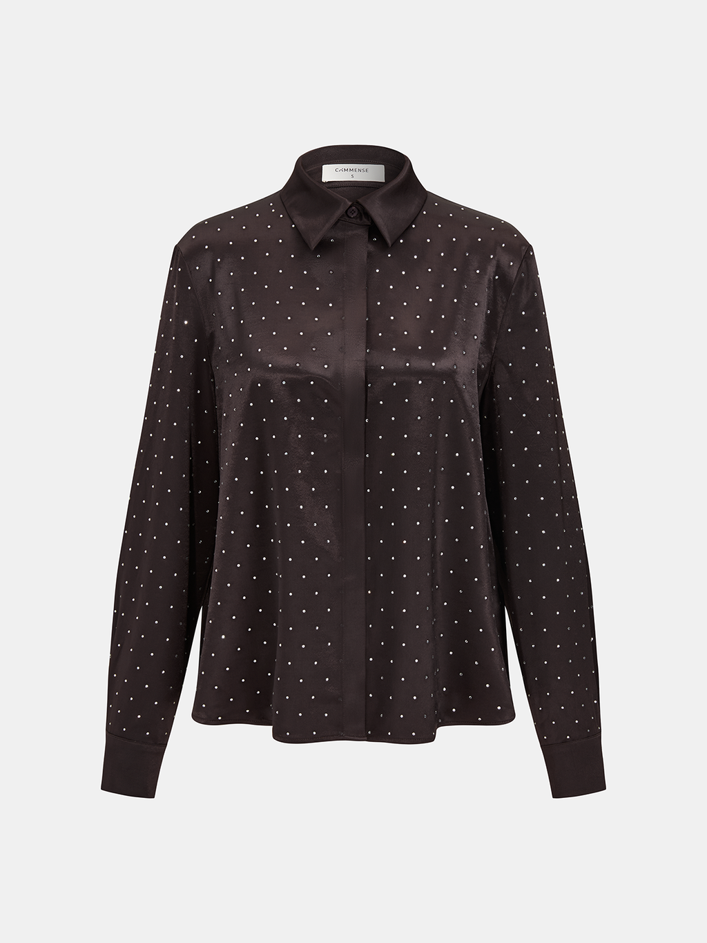 Satin Polka-Dot Knot-Front Shirt