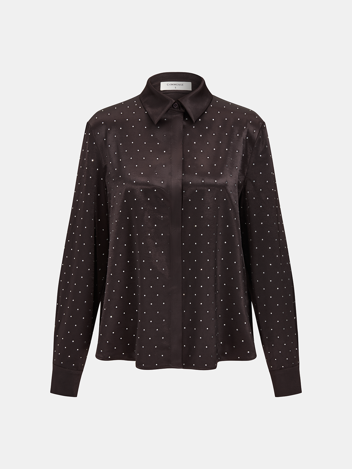 Satin Polka-Dot Knot-Front Shirt