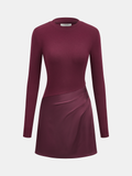 Satin Panel Long-Sleeve Fitted Mini Dress