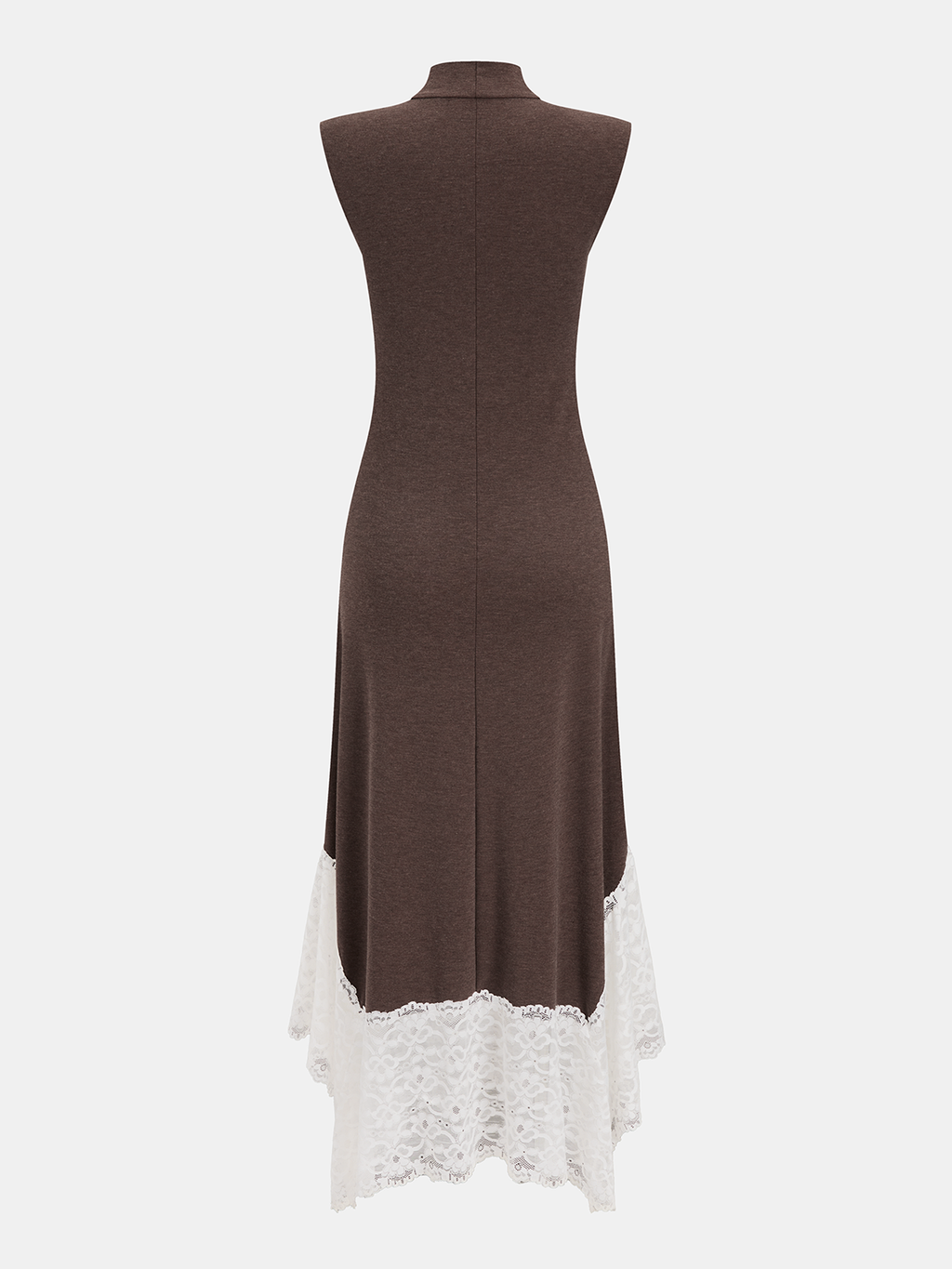 Lace Hem Sleeveless Turtleneck Maxi Dress