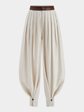Faux Leather Waistband Pleated Balloon Pants
